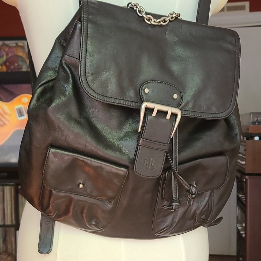Vintage Black Leather Backpack